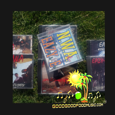 A collection of cassette tapes featuring N.W.A and Eazy-E on grass.