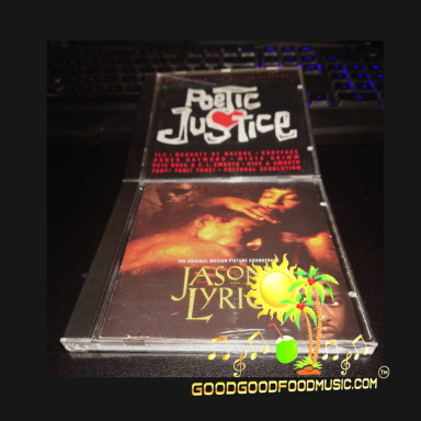 Two Movie Soundtracks of  "Poetic Justice" and "Jason's Lyric" on a dark surface.